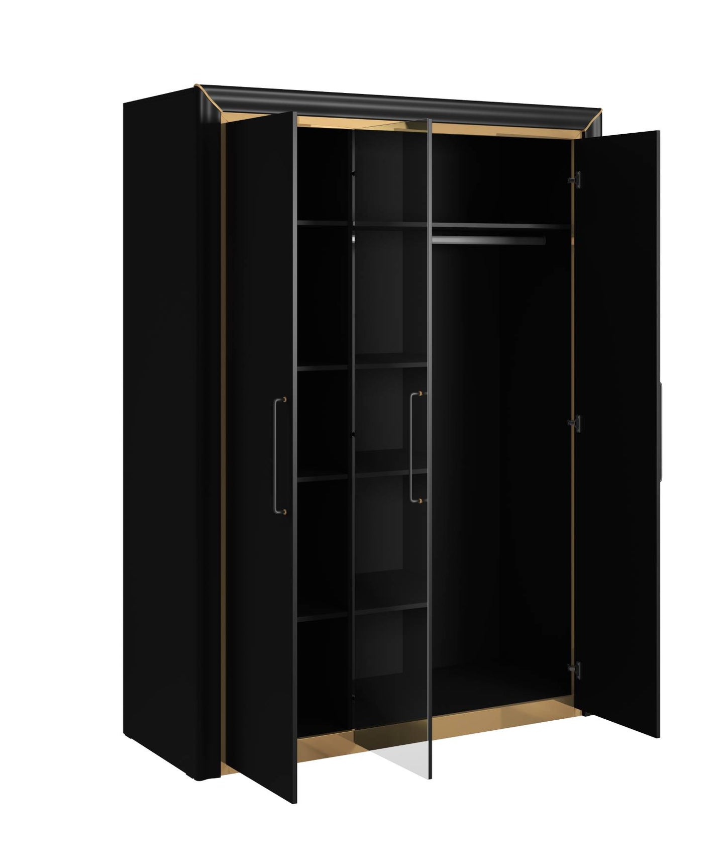 ARNO - Cabinet with 3 doors (1xmirror) / matte black and gold elements 