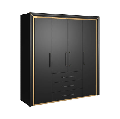 ARNO - Cabinet with 4 doors and 3 drawers / matte black and gold elements 