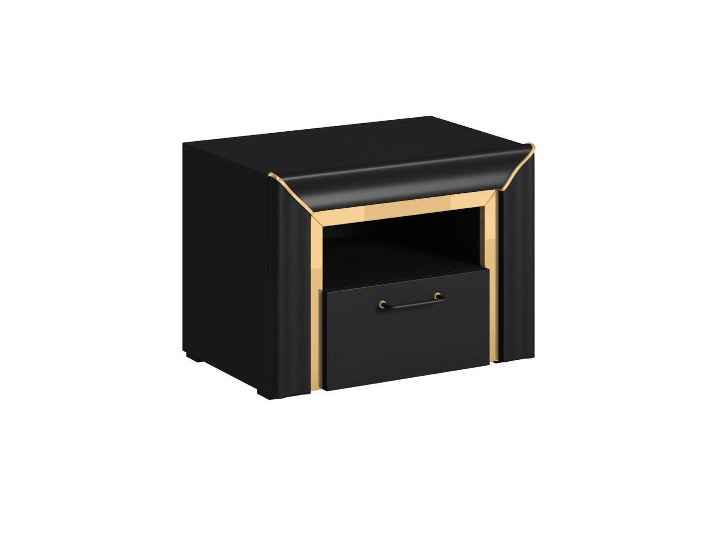 ARNO - Bedside table with 1 drawer / matte black and gold finish 