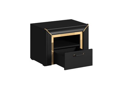 ARNO - Bedside table with 1 drawer / matte black and gold finish 