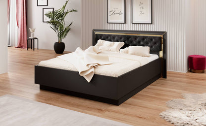 ARNO - Bed 160/200 (without frame) / black matte and gold finish 