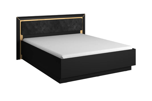 ARNO - Bed 160/200 (without frame) / black matte and gold finish 