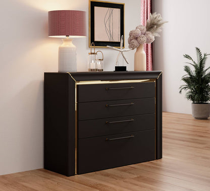 ARNO - Dresser with 4 drawers / matte black and gold finish 