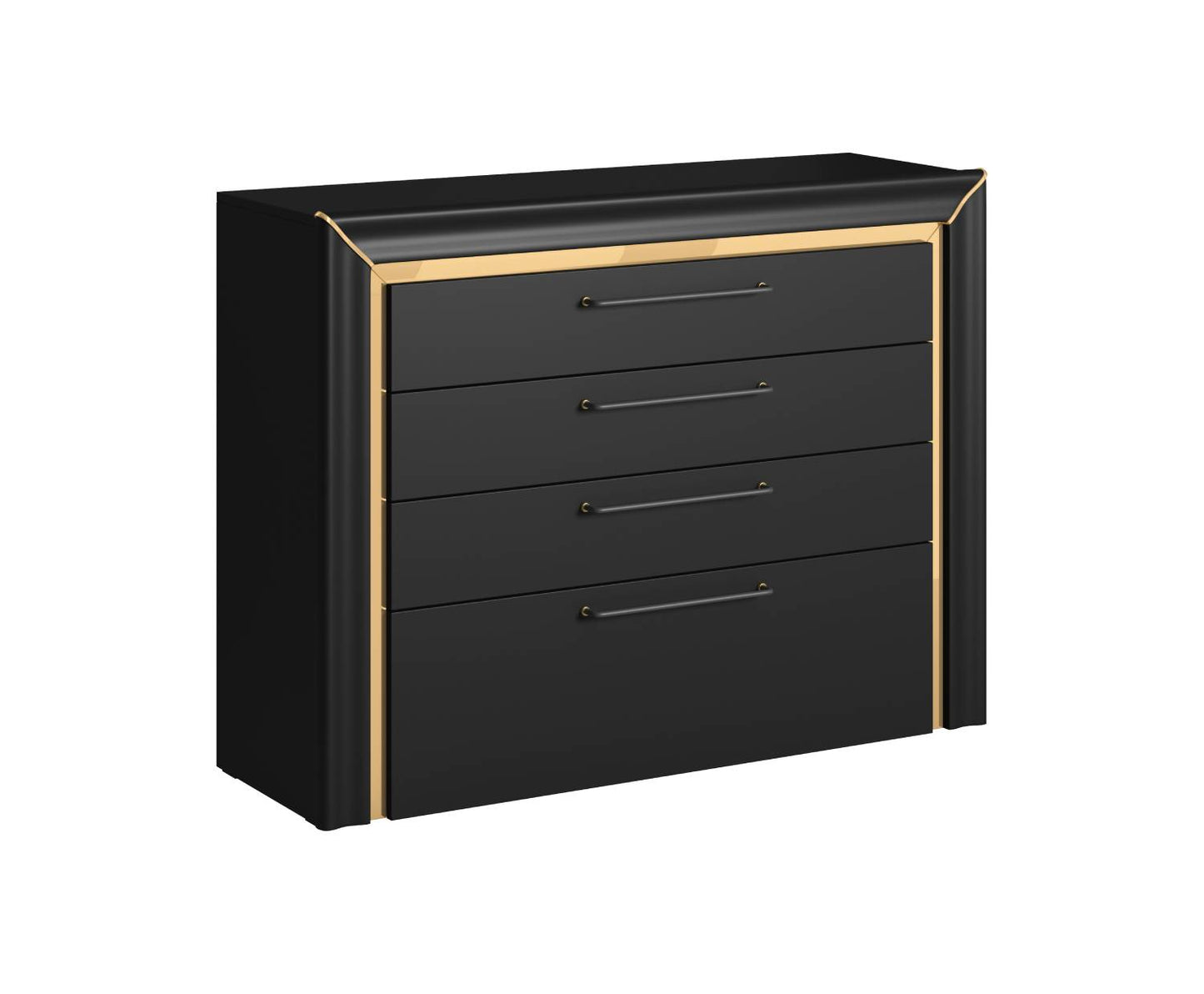 ARNO - Dresser with 4 drawers / matte black and gold finish 