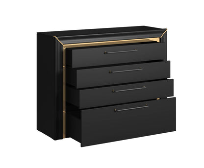 ARNO - Dresser with 4 drawers / matte black and gold finish 