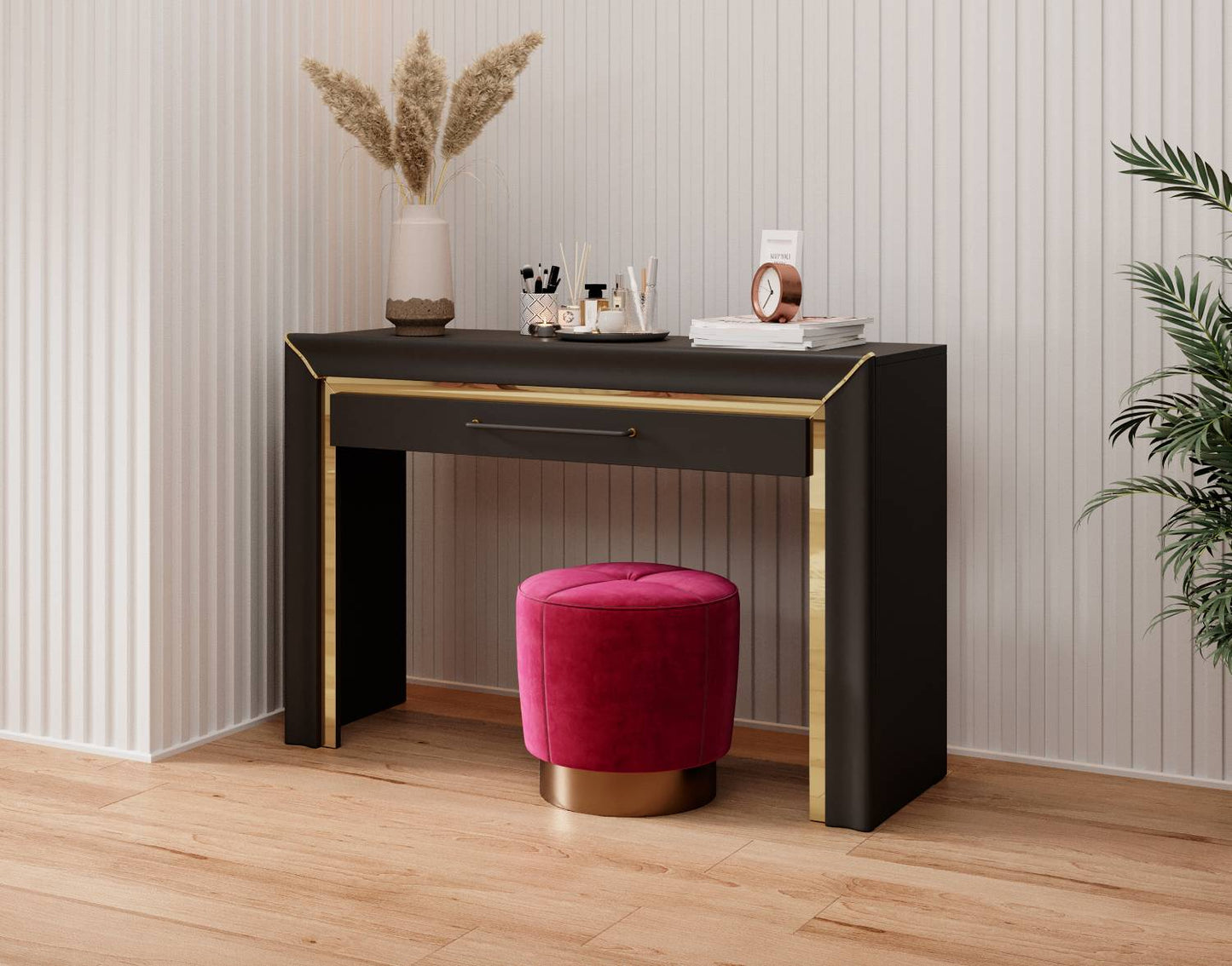 ARNO - Console with 1 drawer / matte black and gold finish 