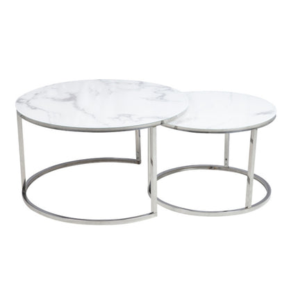 Coffee table ATLANTA B WHITE MARBLE EFFECT / CHROME (SET)