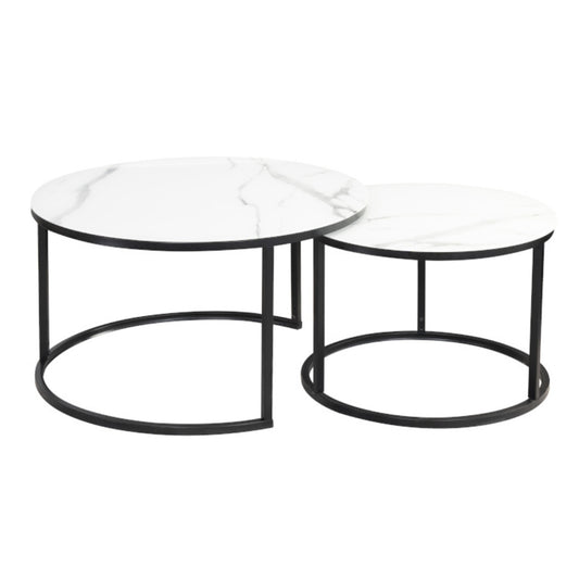 Coffee table ATLANTA C WHITE MATTE MARBLE EFFECT / BLACK MATTE (SET)