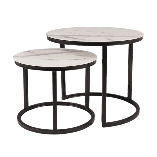 Coffee table ATLANTA C II WHITE MATTE MARBLE EFFECT / BLACK MATTE (SET)