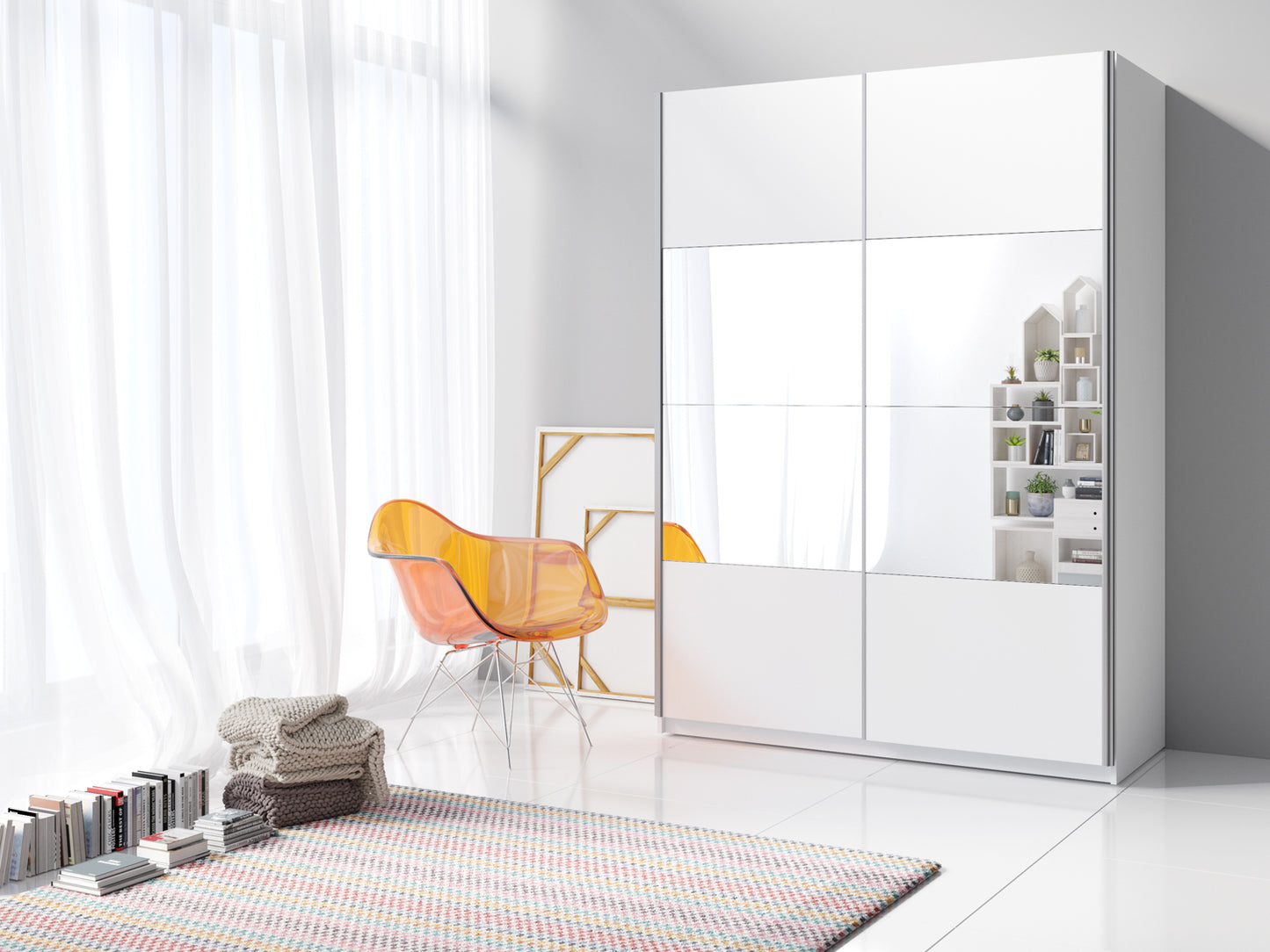 BETA - Cabinet with 2 sliding doors 150cm / White with mirrors 