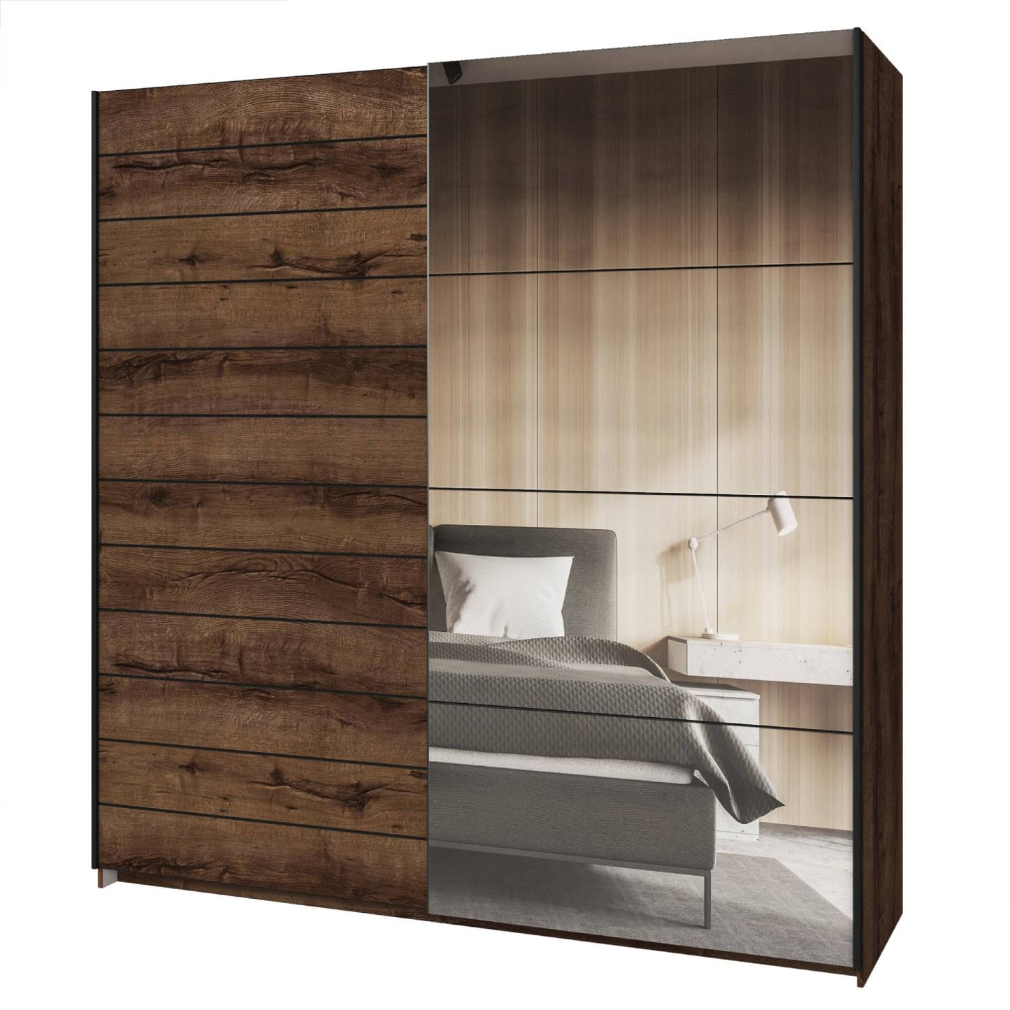 BETA - Cabinet with 2 sliding doors 200cm / Monastery oak with mirrors 