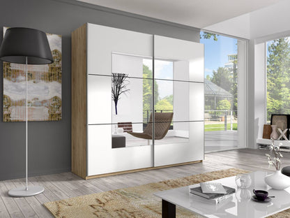 BETA - Wardrobe with 2 sliding doors 180cm / San Remo oak/white with mirrors 