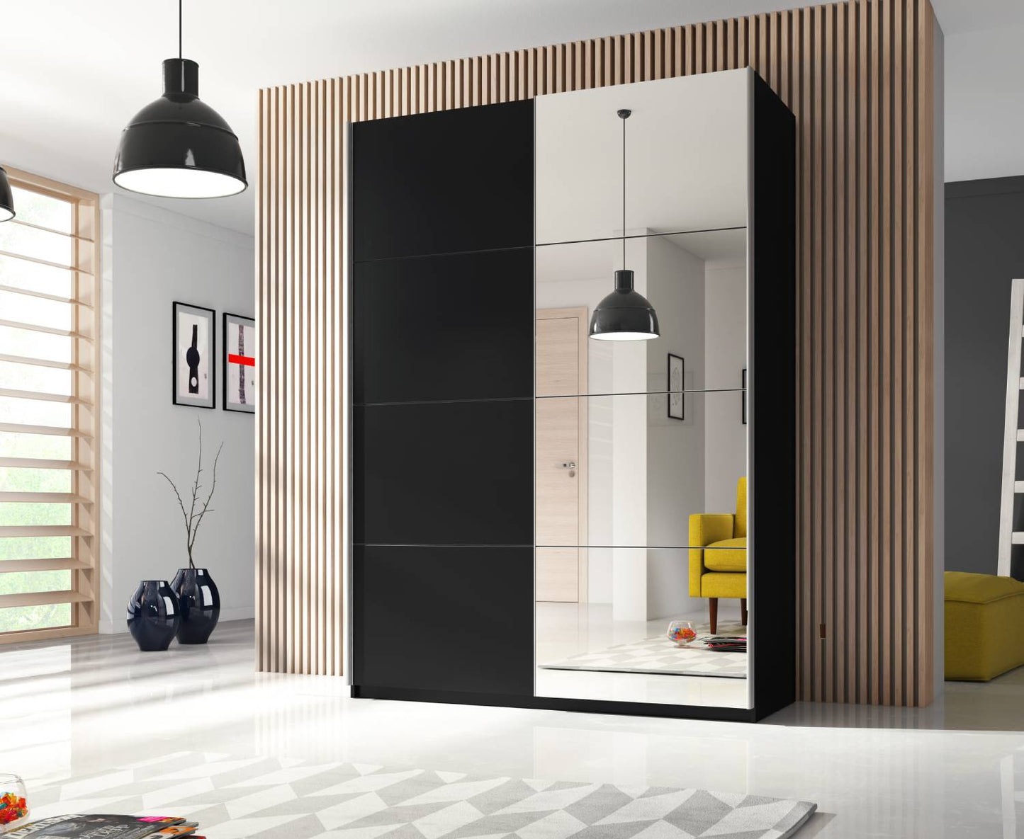 BETA - Cabinet with 2 sliding doors 120cm / mirrors / black with mirrors 