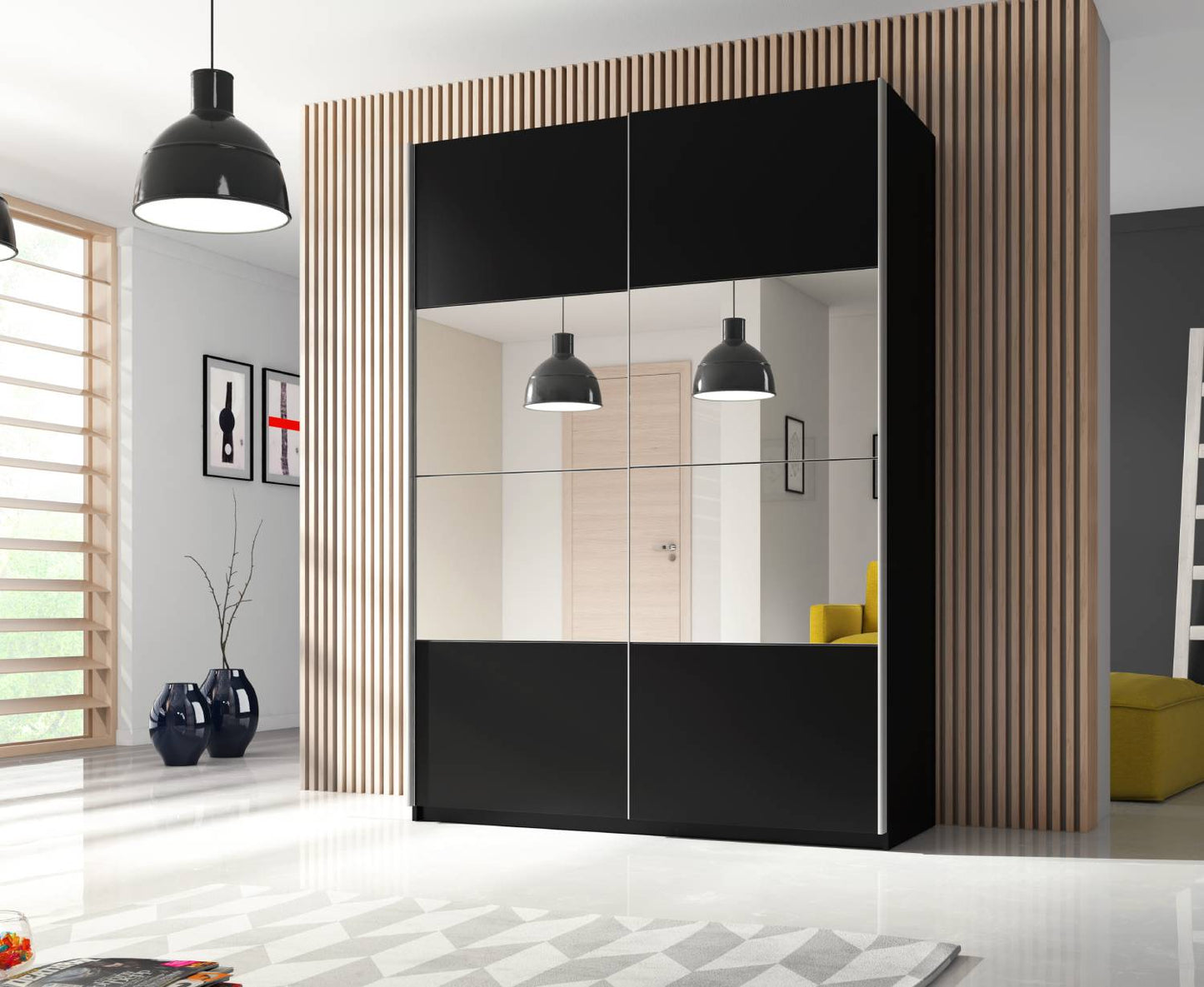 BETA - Cabinet with 2 sliding doors 120cm / mirrors / black with mirrors 