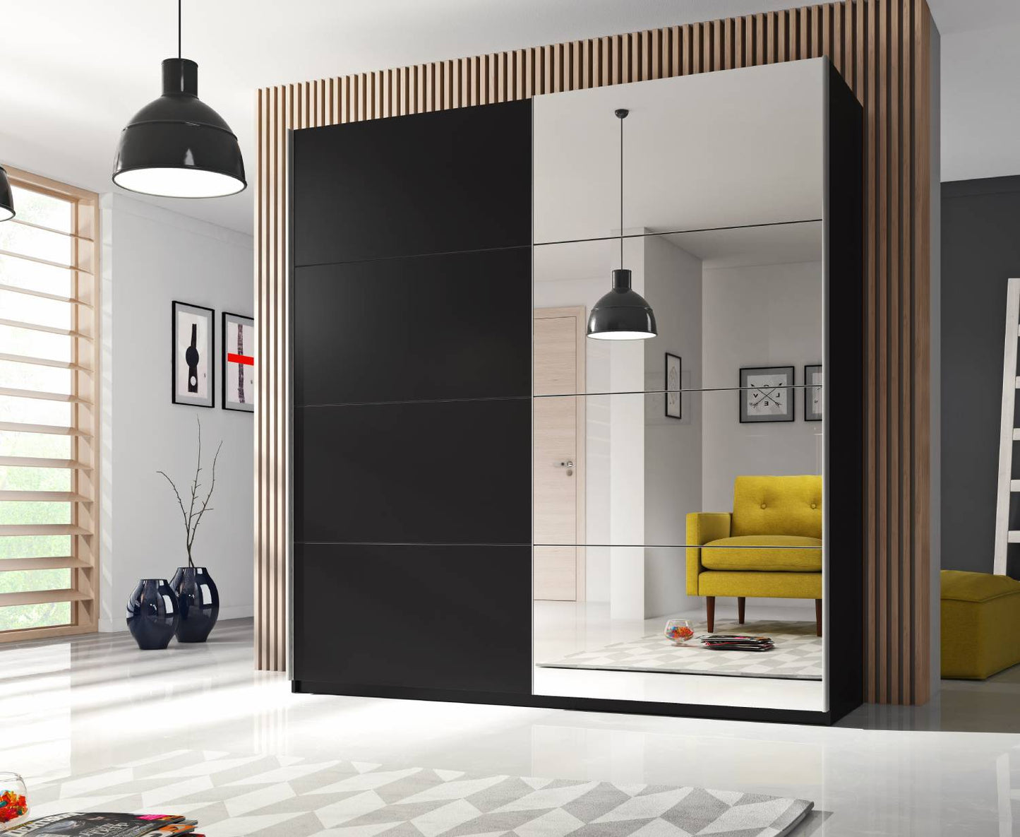 BETA - Cabinet with 2 sliding doors 180cm / black with mirrors 