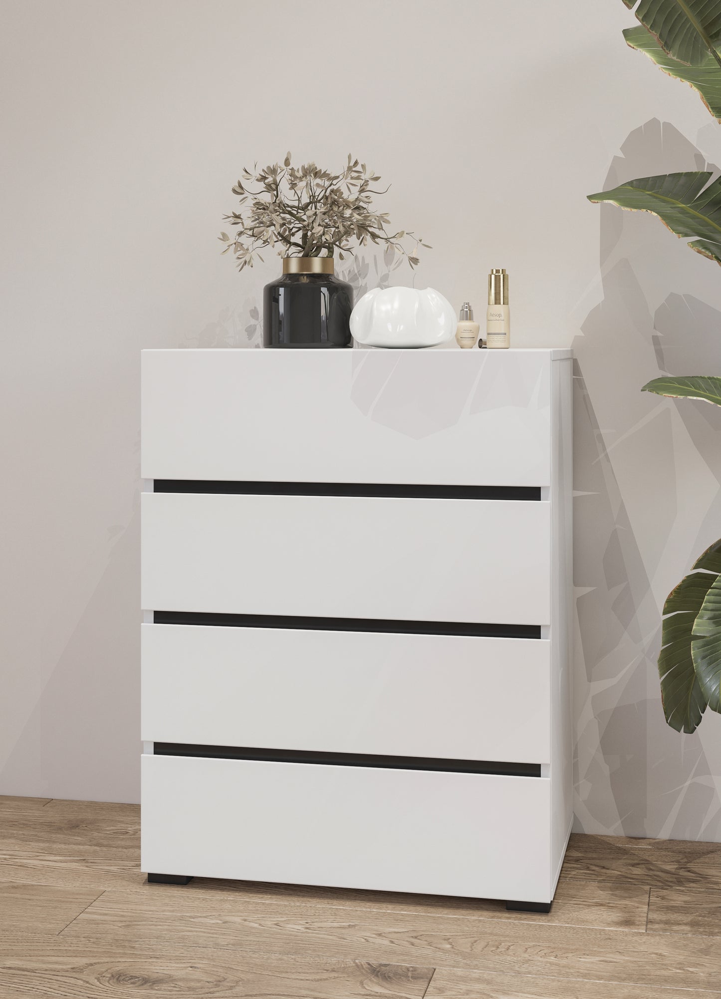 Four-drawer dresser CROSS, White/White-Black 