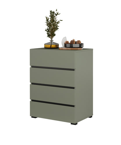 Chest of drawers CROSS with 4 drawers, Pine Green-Black 