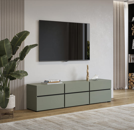 CROSS - TV table 3 doors 3 drawers (180 x 48 x 40 cm) / Pine green-Black 