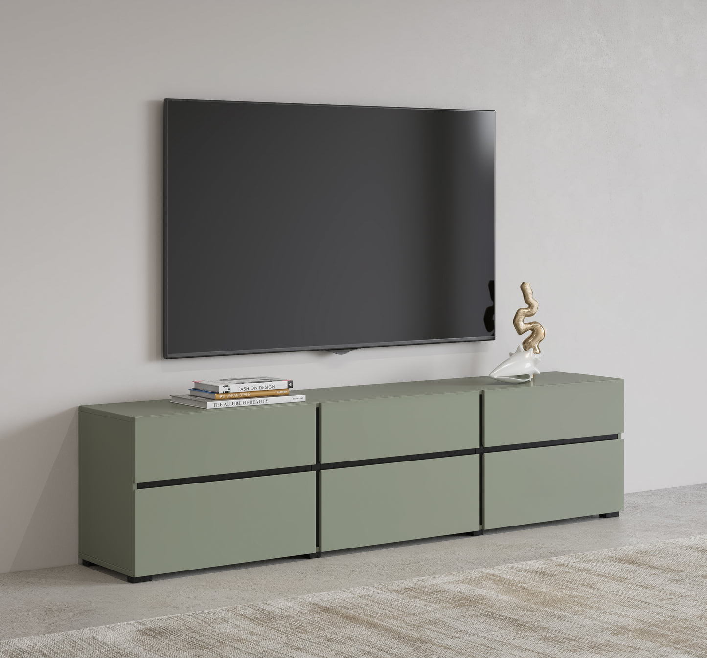 CROSS - TV table 3 doors 3 drawers (180 x 48 x 40 cm) / Pine green-Black 