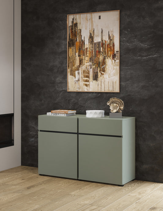 CROSS - Chest of drawers with 2 doors and 2 drawers / pine green-black 