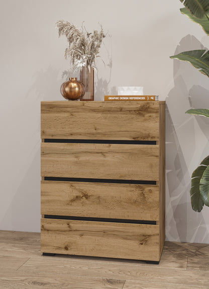 Chest of drawers CROSS, 4 Drawers, Wotan Oak-Black 