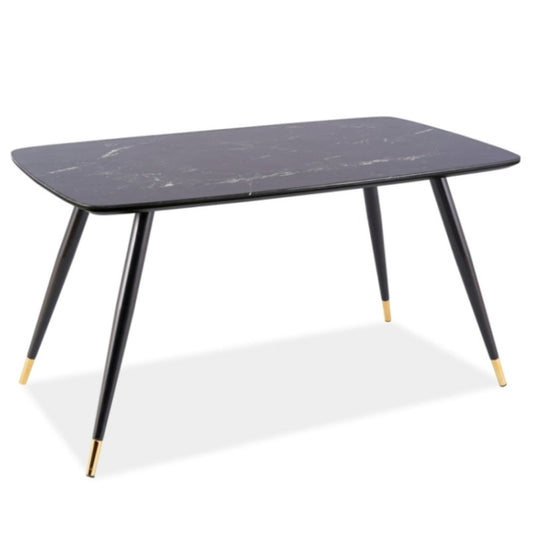 Table CYRYL BLACK STONE EFFECT/BLACK/GOLD FRAME 140X80