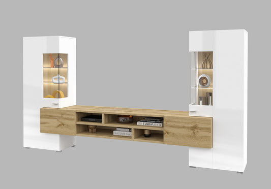 COBY - Living room set / White gloss - Votan oak