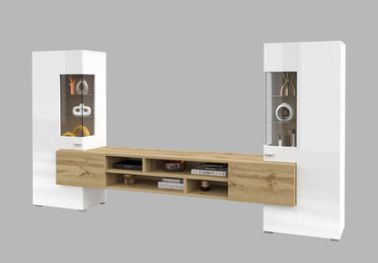 COBY - Living room set / White gloss - Votan oak