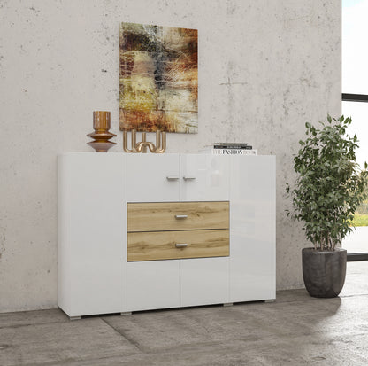 COBY - Chest of drawers with 2 doors and 2 pull-out boxes / Votan oak