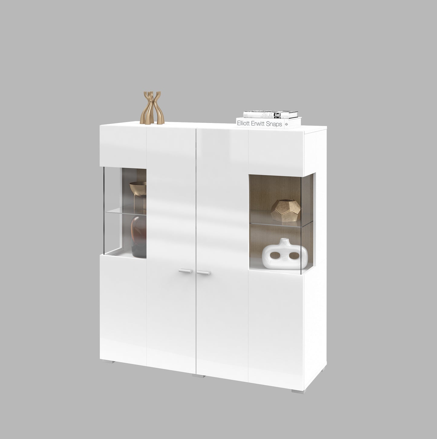 COBY - Display cabinet with 2 doors / White gloss - Votan oak