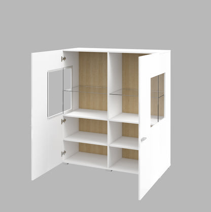 COBY - Display cabinet with 2 doors / White gloss - Votan oak