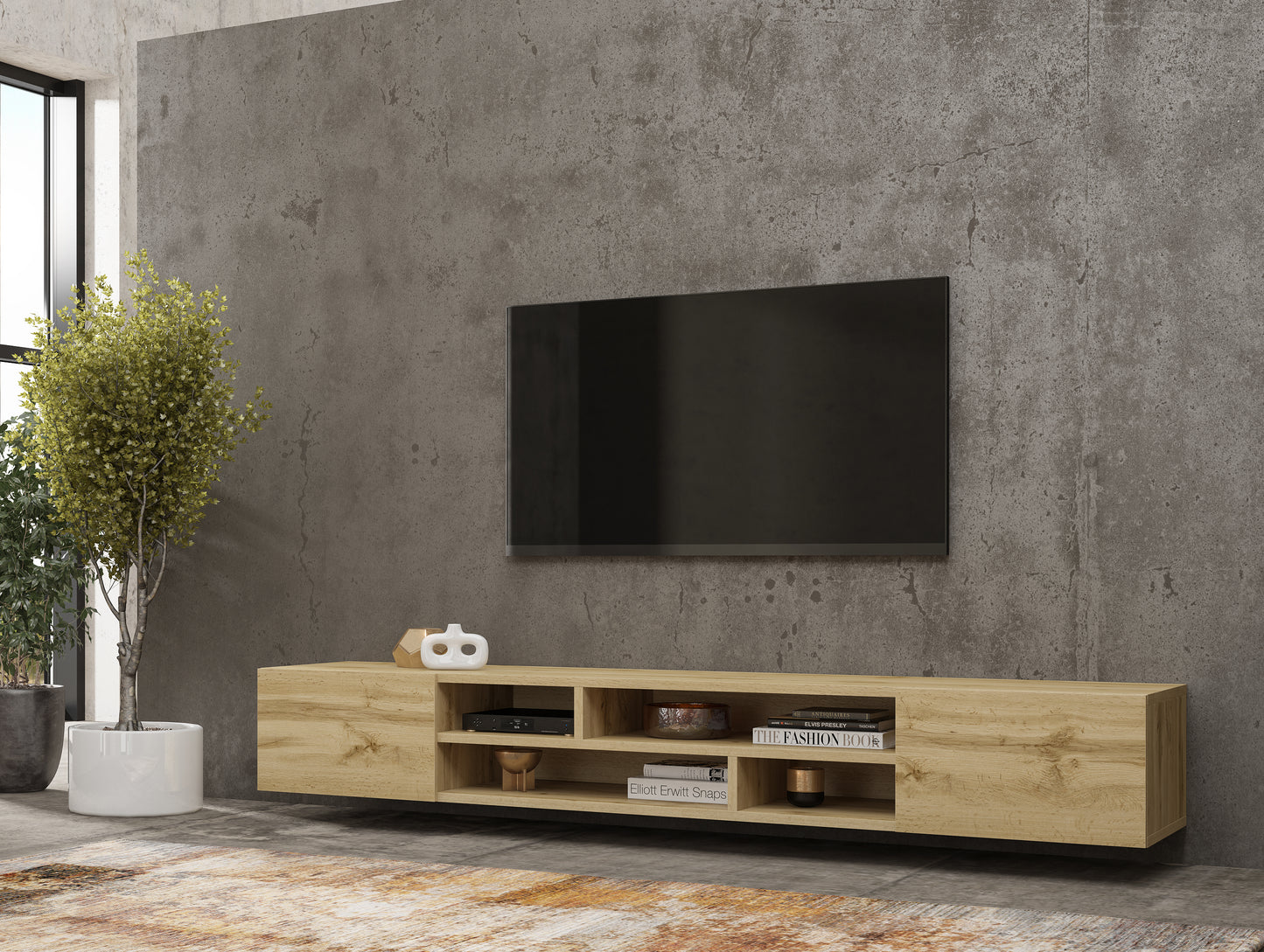 COBY - TV low cabinet with 2 doors (fluid effect option) / Votan oak