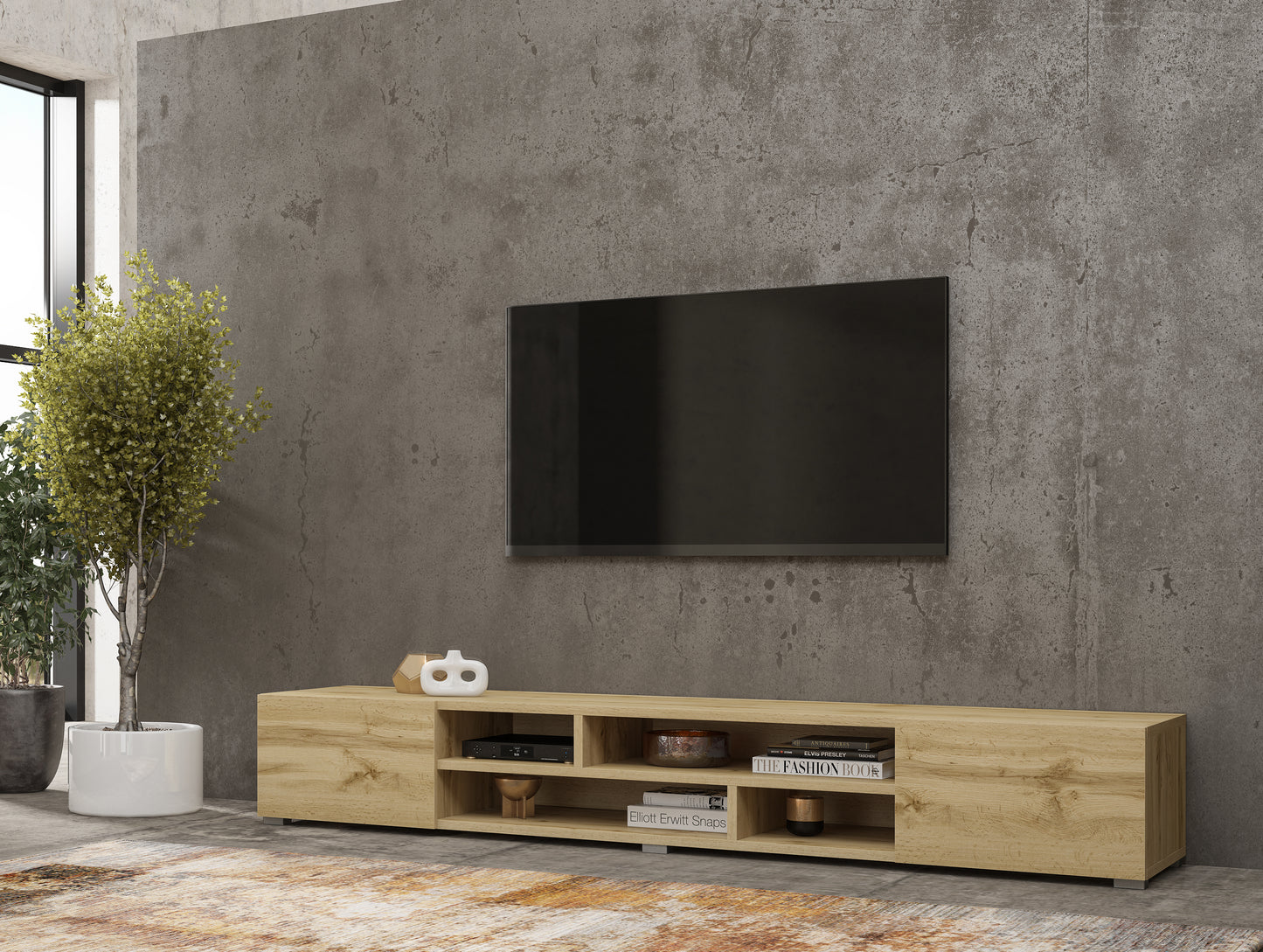 COBY - TV low cabinet with 2 doors (fluid effect option) / Votan oak