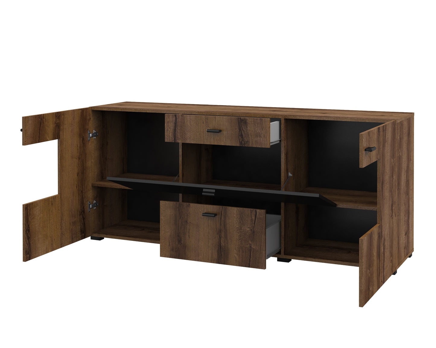 COBY - Chest of drawers with 2 doors, 2 pull-out boxes and 1 door opening / Monastery oak - black Onyx