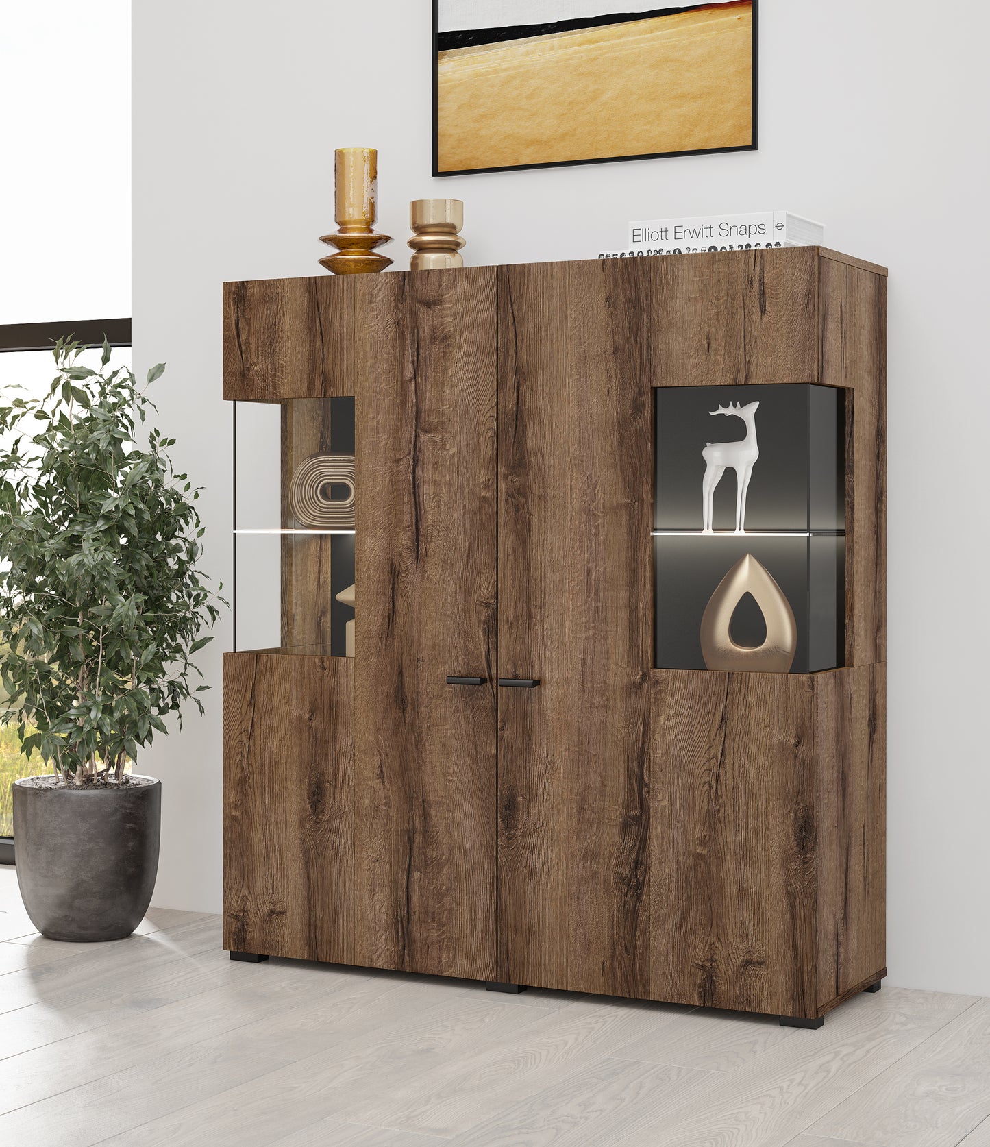 COBY - Display cabinet / Monastery oak - black Onyx