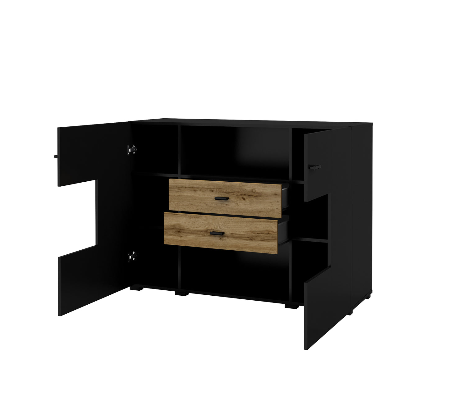 COBY - Chest of drawers with 2 doors and 2 boxes / Black Onyx - Votan oak