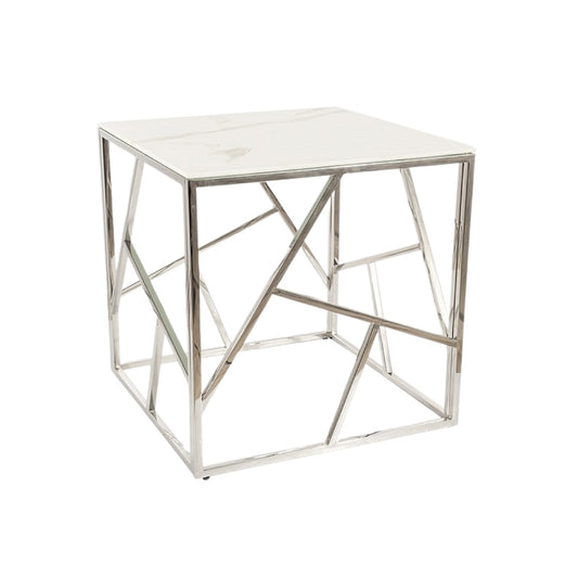 Coffee table ESCADA B II WHITE MARBLE EFFECT/SILVER 55X55