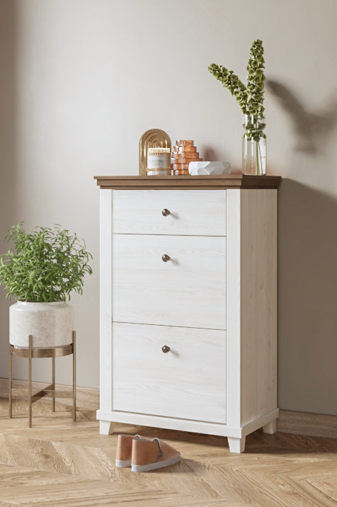 Chest of drawers EVORA with 2 flaps and 1 drawer, White Abisko Oak - Lefkas Oak 