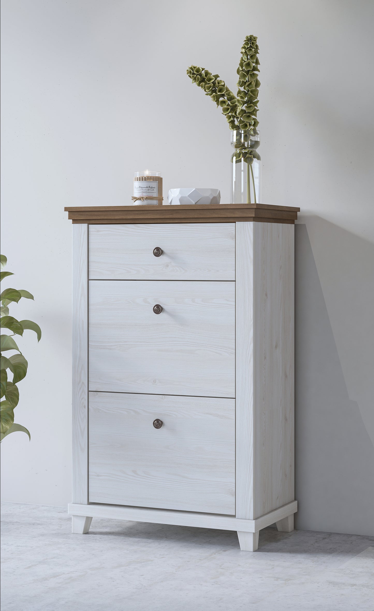 Chest of drawers EVORA with 2 flaps and 1 drawer, White Abisko Oak - Lefkas Oak 