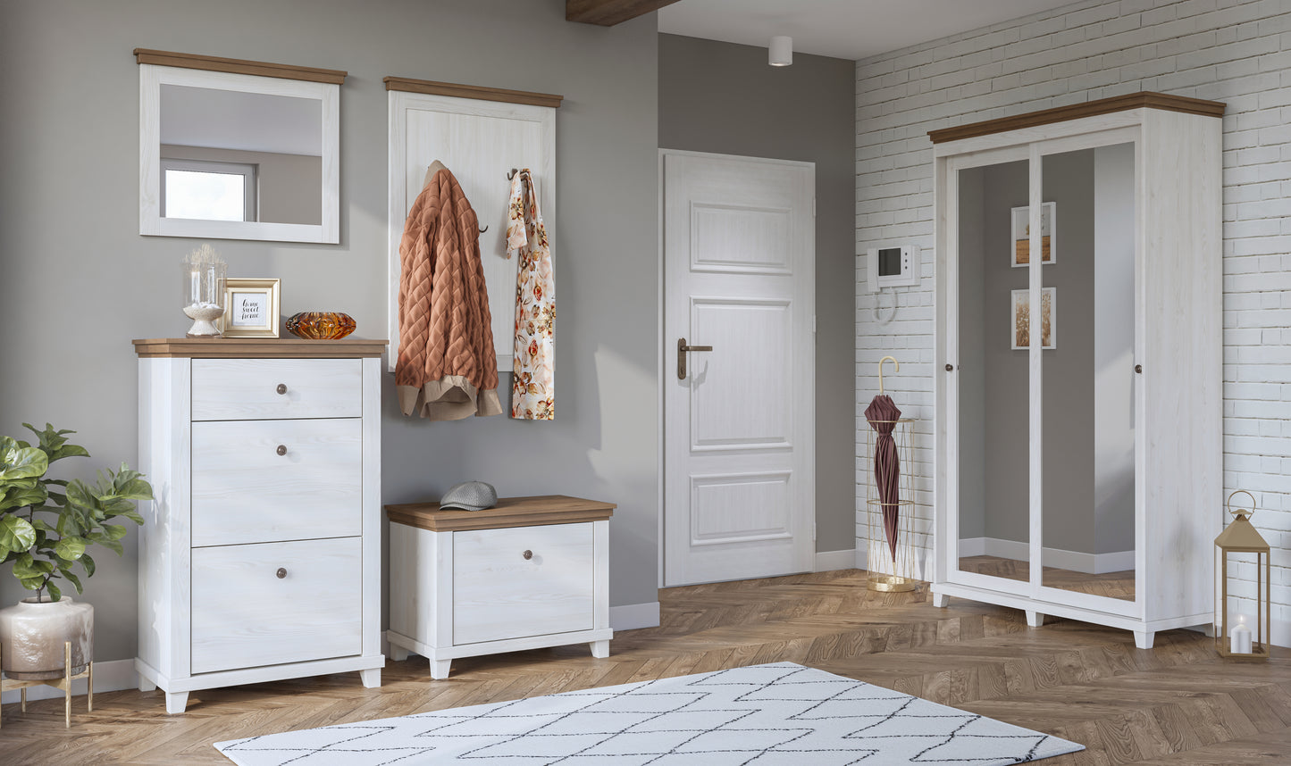 Chest of drawers EVORA with 2 flaps and 1 drawer, White Abisko Oak - Lefkas Oak 