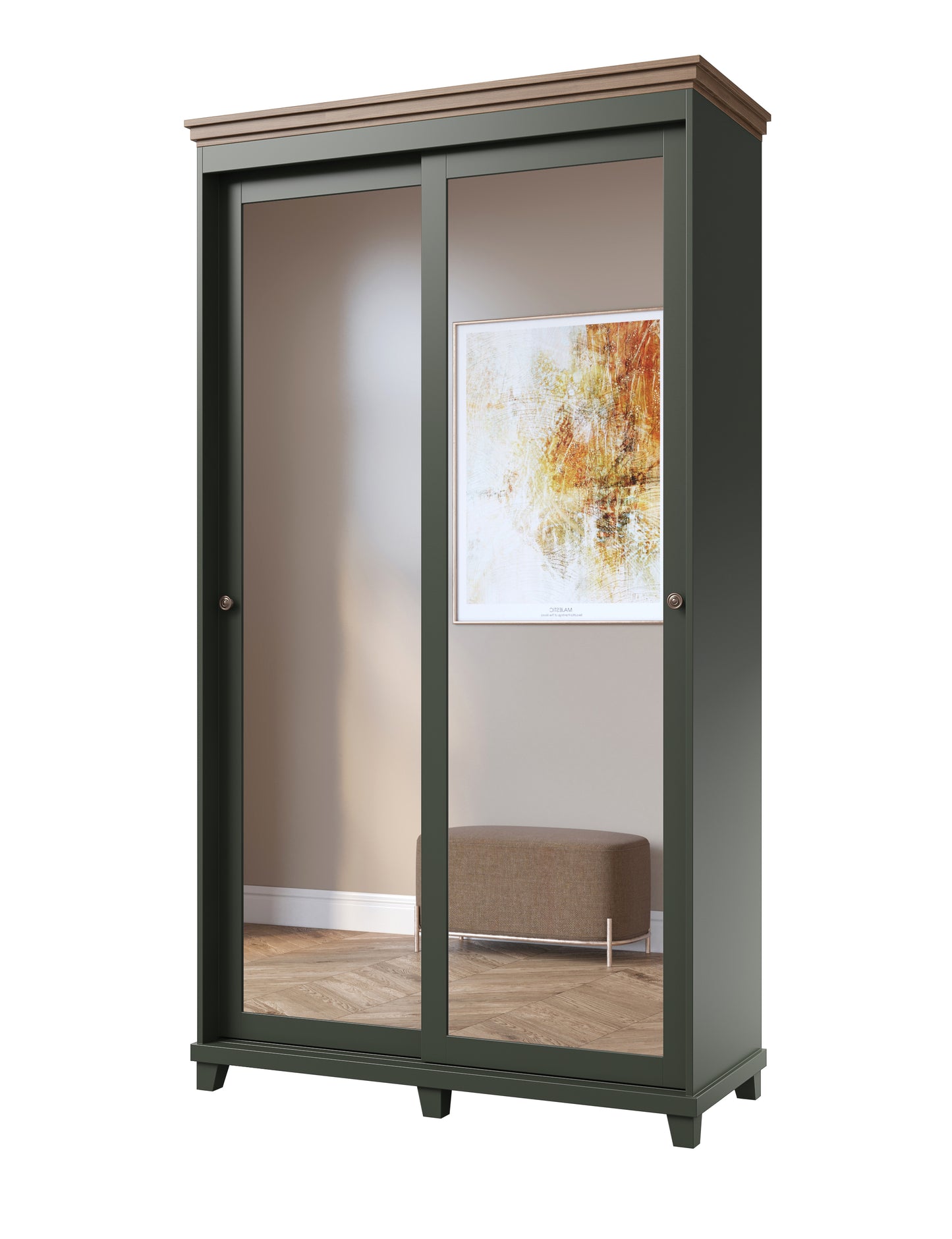 Cabinet EVORA with 2 Sliding Doors, Green - Lefkas Oak 