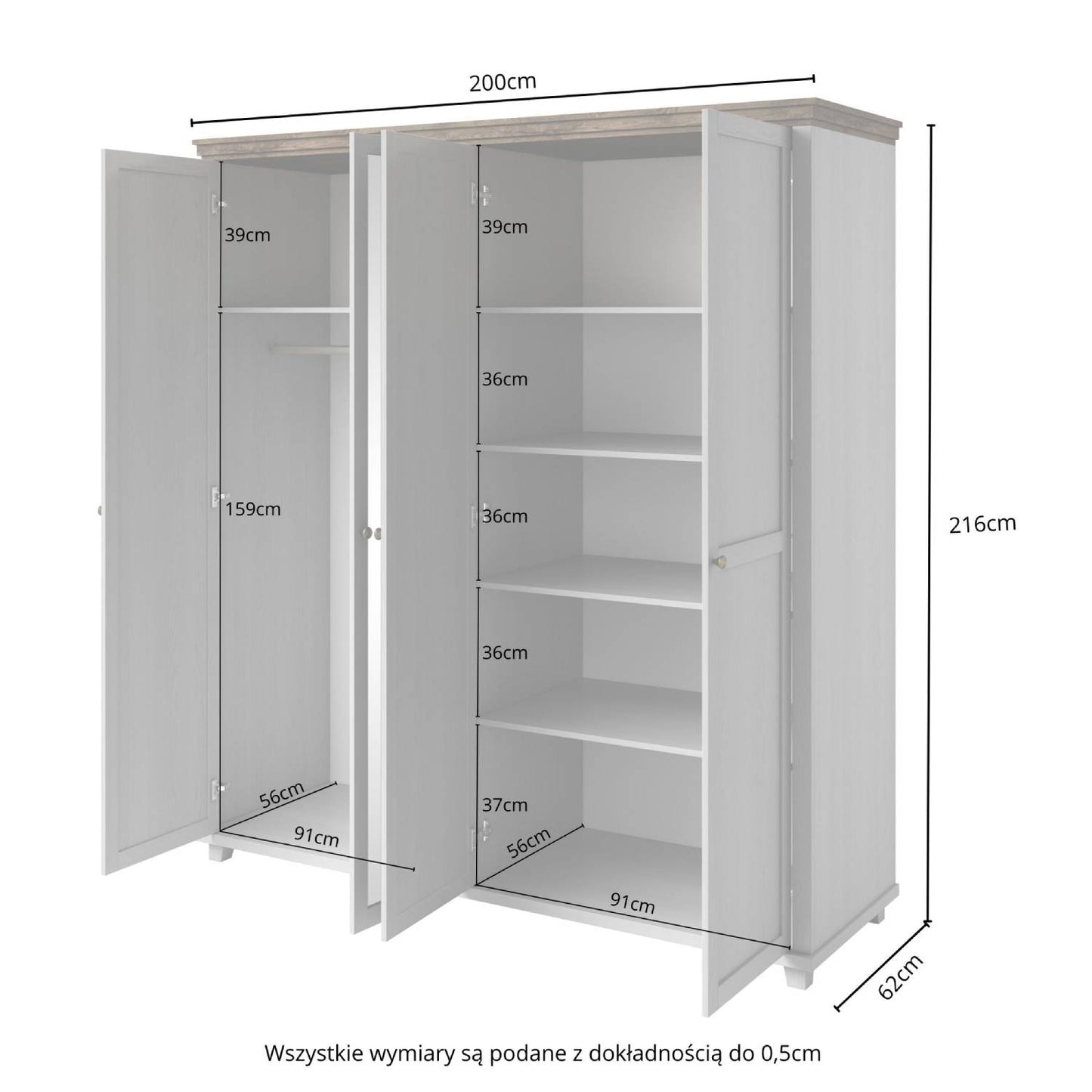 Evora S - Cabinet with 4 doors (2 with mirror) / Oak / Ash gray pine 