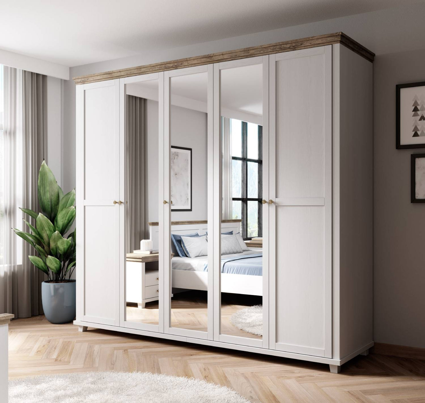 Evora S - Cabinet with 5 doors (3 with mirror) / Oak "Lefkas dark" / Abisko gray pine 