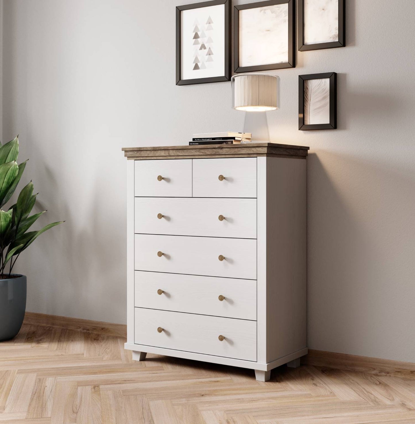 Evora S - Chest of 6 drawers / Oak "Lefkas dark" / Abisko gray pine 