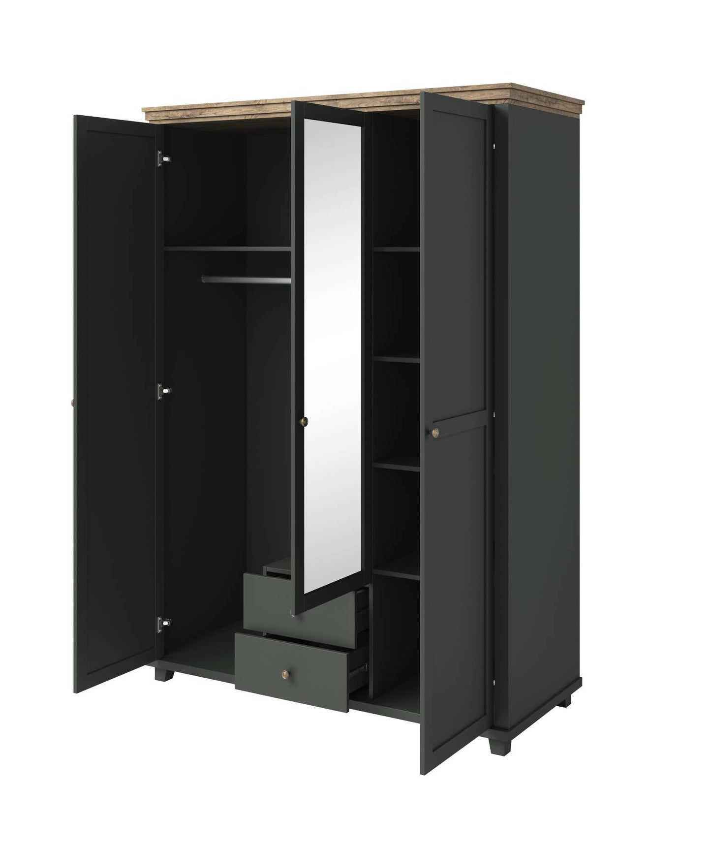 Evora S - Cabinet with 3 doors (1 with mirror) / Oak "Lefkas Dark/Green" 154x216x62 