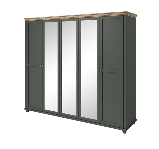 Evora S - Cabinet with 5 doors (3 with mirror) / Oak "Lefkas Dark/Green" 246x216x62 