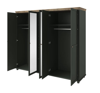 Evora S - Cabinet with 5 doors (3 with mirror) / Oak "Lefkas Dark/Green" 246x216x62 