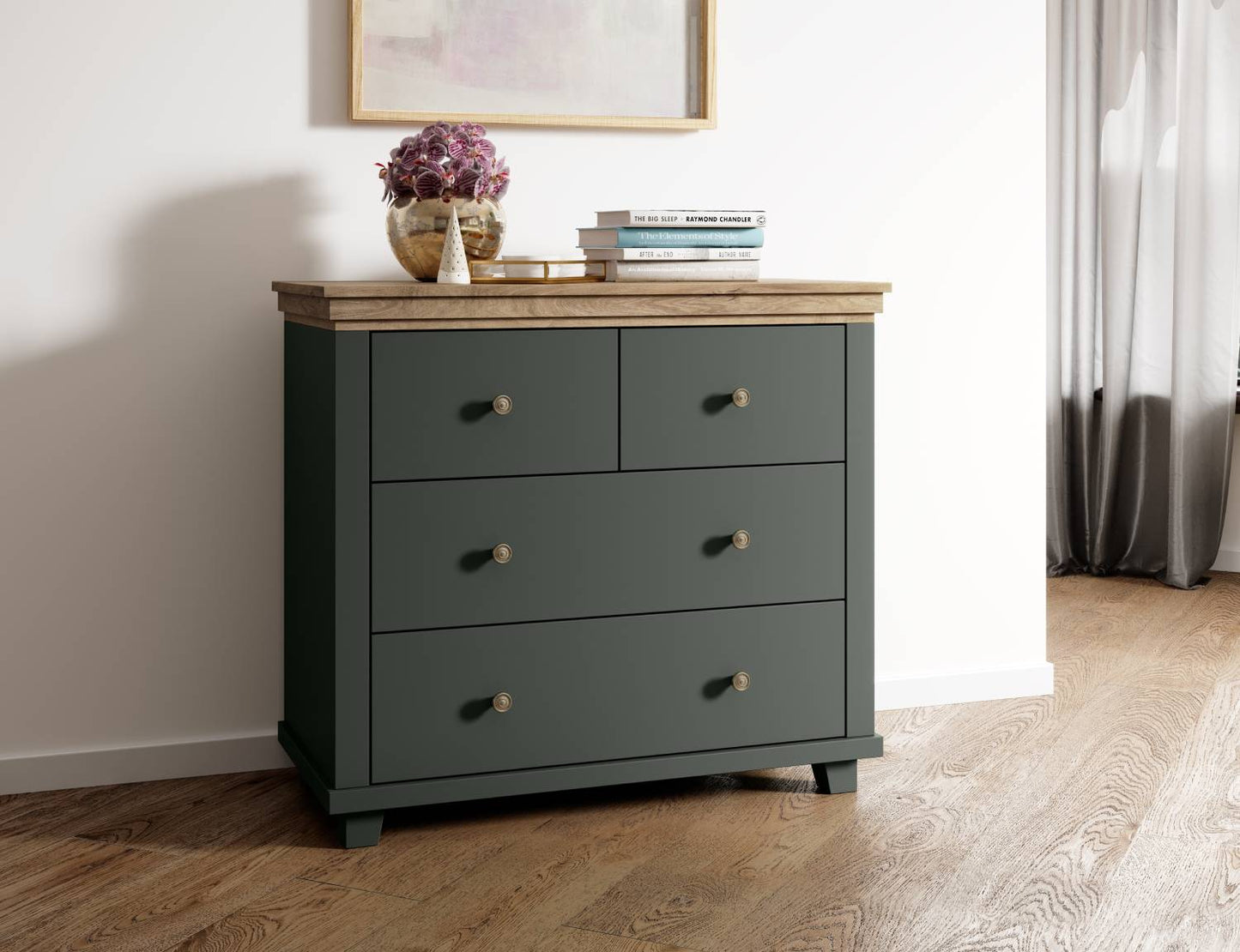 Evora S - Chest of 4 drawers / Oak "Lefkas Dark/Green" 