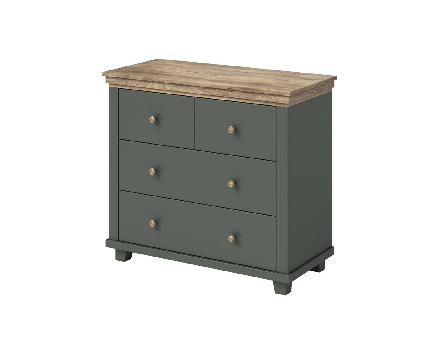 Evora S - Chest of 4 drawers / Oak "Lefkas Dark/Green" 