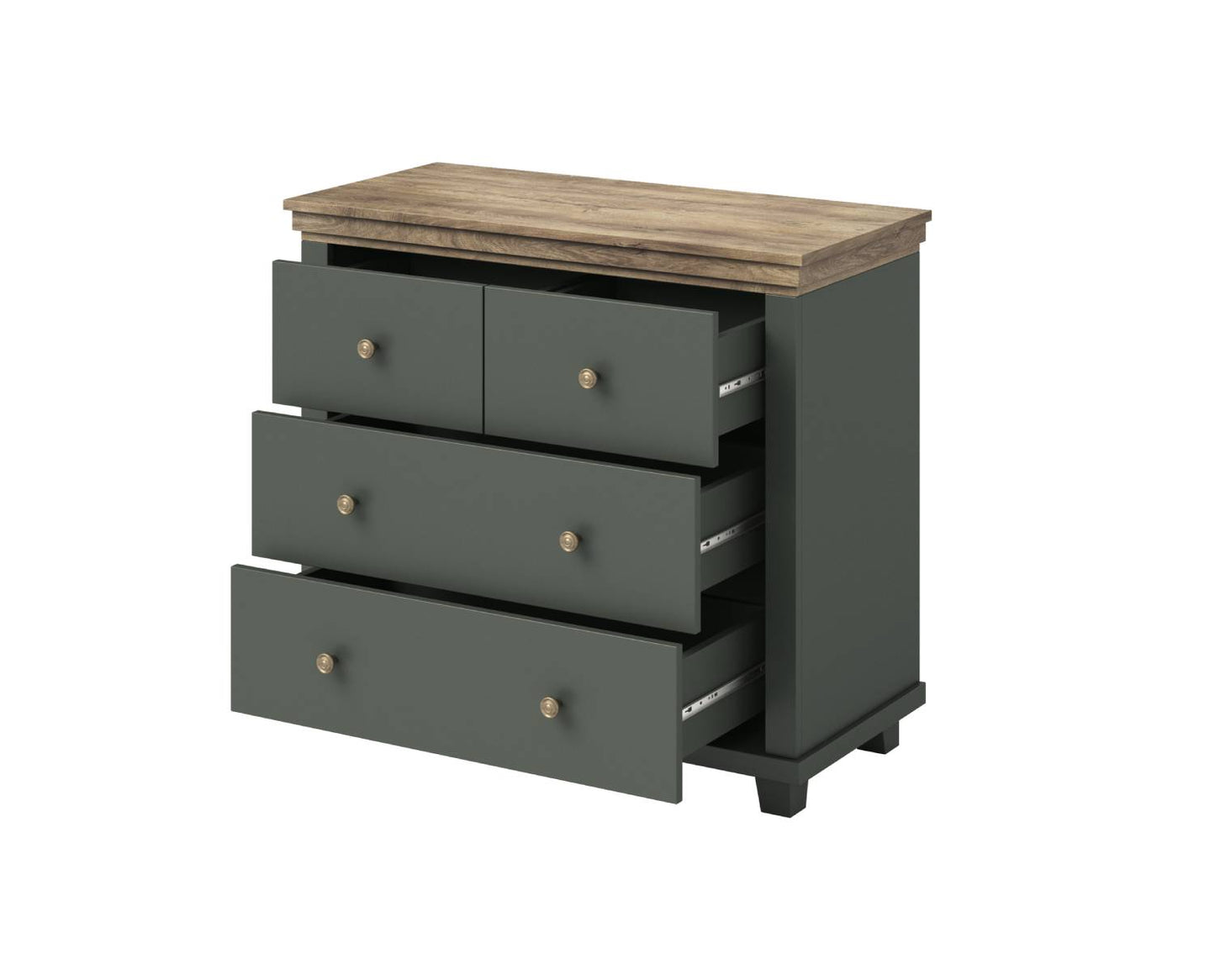 Evora S - Chest of 4 drawers / Oak "Lefkas Dark/Green" 